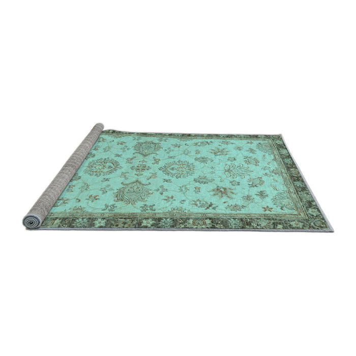 Sideview of Machine Washable Oriental Light Blue Traditional Rug, wshabs4000lblu
