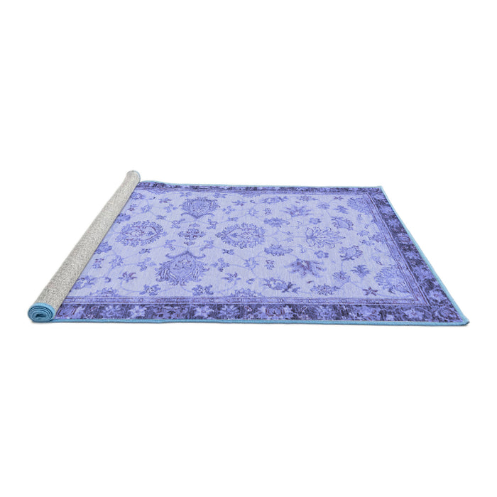 Sideview of Machine Washable Oriental Blue Traditional Rug, wshabs4000blu