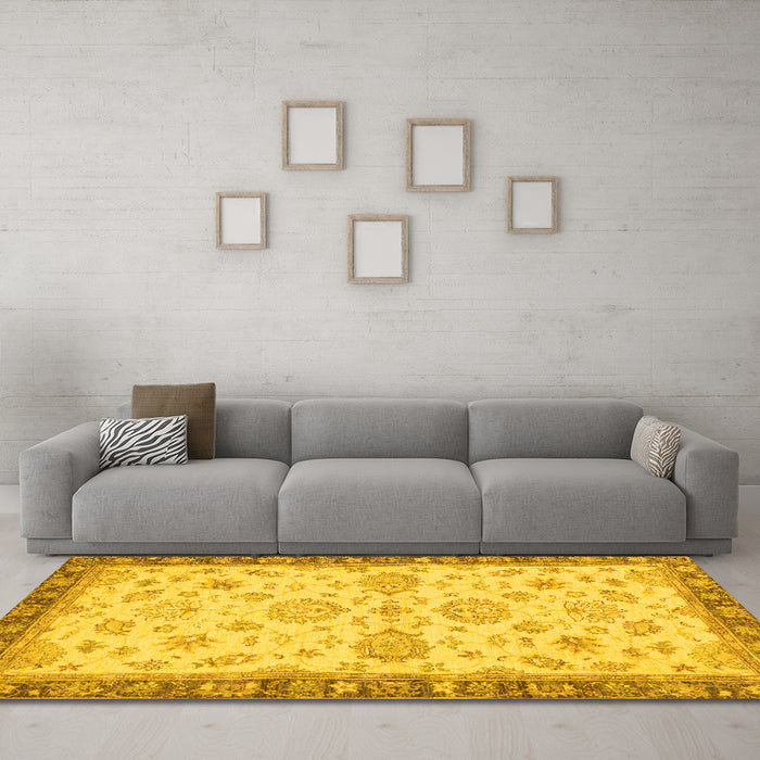 Machine Washable Oriental Yellow Traditional Rug in a Living Room, wshabs4000yw