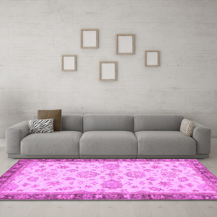 Machine Washable Oriental Purple Traditional Area Rugs in a Living Room, wshabs4000pur