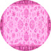 Round Machine Washable Oriental Pink Traditional Rug, wshabs4000pnk