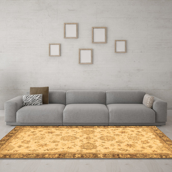 Machine Washable Oriental Brown Traditional Rug in a Living Room,, wshabs4000brn