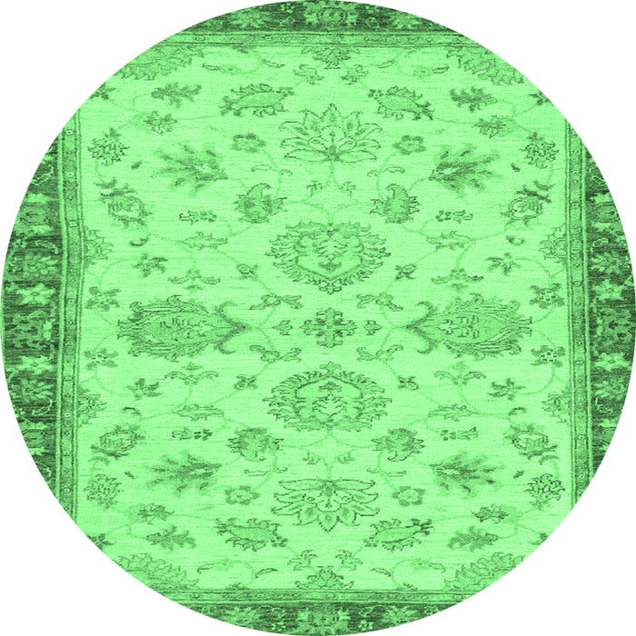 Round Machine Washable Oriental Emerald Green Traditional Area Rugs, wshabs4000emgrn