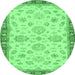 Round Machine Washable Oriental Emerald Green Traditional Area Rugs, wshabs4000emgrn