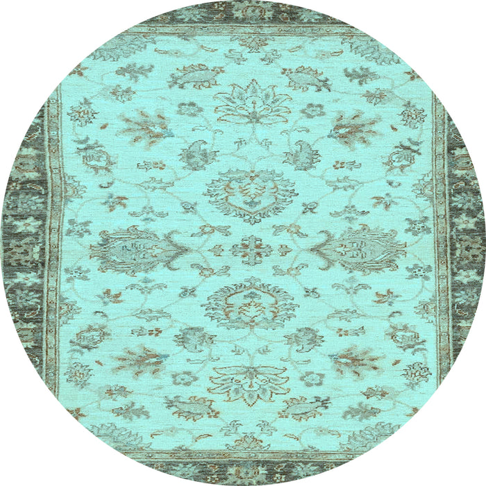 Round Machine Washable Oriental Light Blue Traditional Rug, wshabs4000lblu