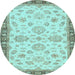 Round Machine Washable Oriental Light Blue Traditional Rug, wshabs4000lblu