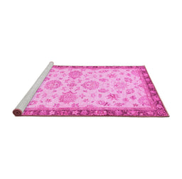 Sideview of Machine Washable Oriental Pink Traditional Rug, wshabs4000pnk