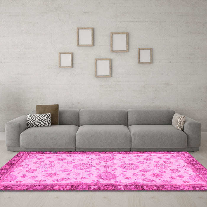 Machine Washable Oriental Pink Traditional Rug in a Living Room, wshabs4000pnk