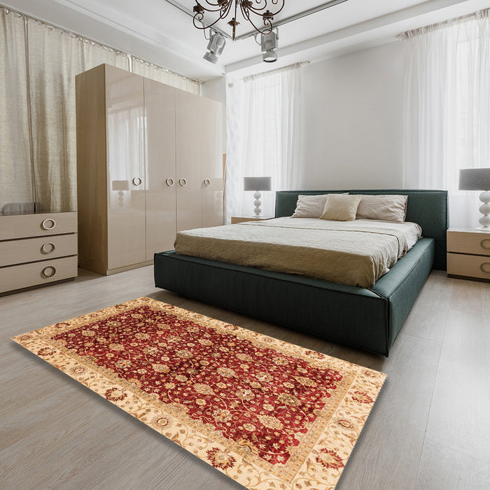 Machine Washable Abstract Red Rug in a Bedroom, wshabs4001