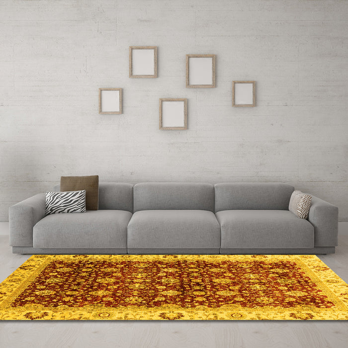 Machine Washable Abstract Yellow Modern Rug in a Living Room, wshabs4001yw