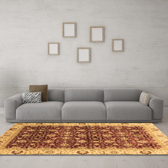 Machine Washable Abstract Brown Modern Rug in a Living Room,, wshabs4001brn