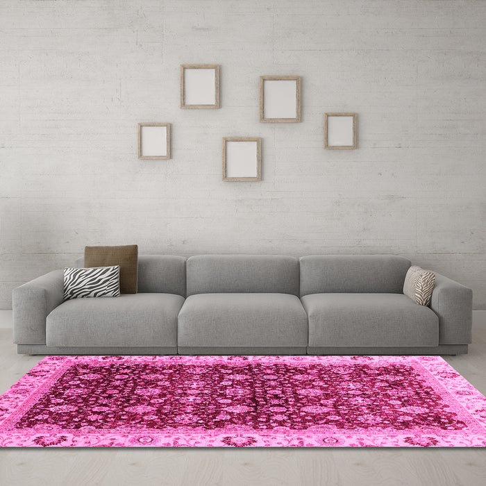 Machine Washable Abstract Pink Modern Rug in a Living Room, wshabs4001pnk