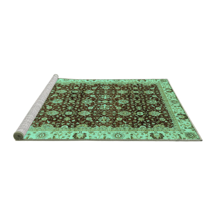 Sideview of Machine Washable Abstract Turquoise Modern Area Rugs, wshabs4001turq