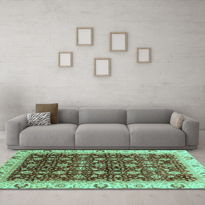 Machine Washable Abstract Turquoise Modern Area Rugs in a Living Room,, wshabs4001turq
