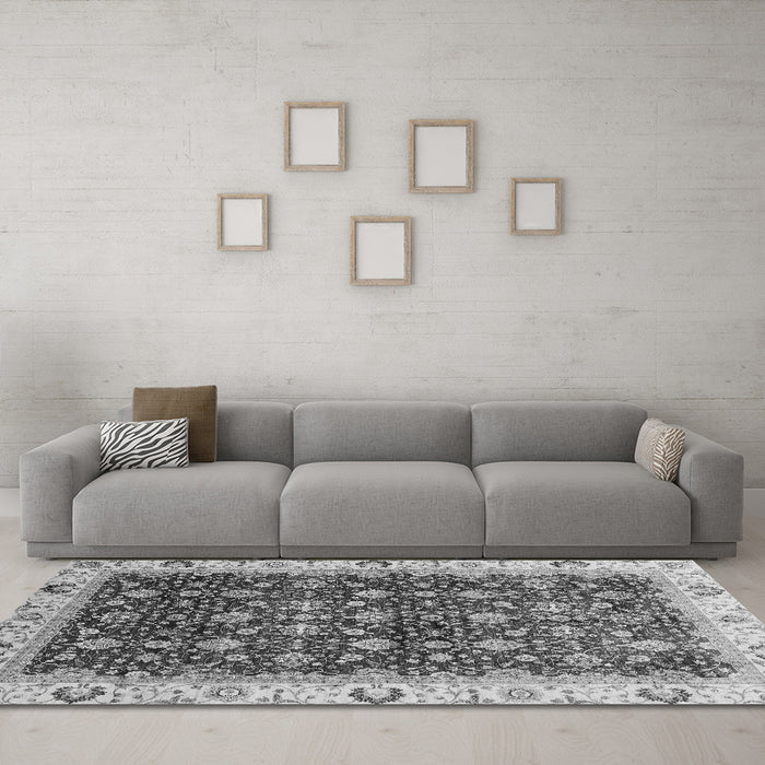 Machine Washable Abstract Gray Modern Rug in a Living Room,, wshabs4001gry