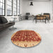 Round Machine Washable Abstract Red Rug in a Office, wshabs4001