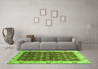 Machine Washable Abstract Green Modern Rug, wshabs4001grn