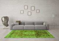 Machine Washable Oriental Green Modern Rug, wshabs4002grn