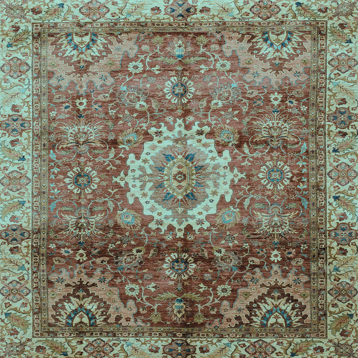 Square Machine Washable Oriental Light Blue Modern Rug, wshabs4002lblu