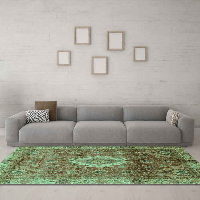 Machine Washable Oriental Turquoise Modern Area Rugs in a Living Room,, wshabs4002turq
