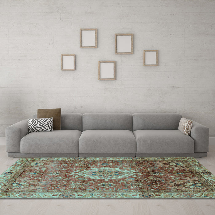 Machine Washable Oriental Light Blue Modern Rug in a Living Room, wshabs4002lblu