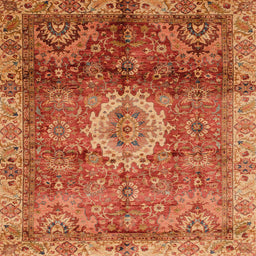 Square Abstract Orange Oriental Rug, abs4002