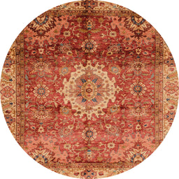 Round Abstract Orange Oriental Rug, abs4002