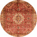 Round Machine Washable Abstract Orange Rug, wshabs4002