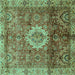 Square Machine Washable Oriental Turquoise Modern Area Rugs, wshabs4002turq