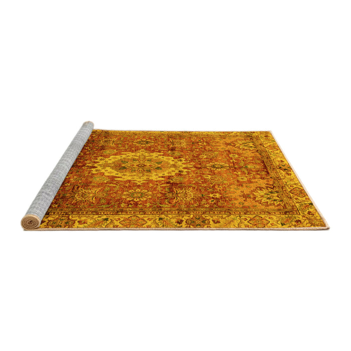 Sideview of Machine Washable Oriental Yellow Modern Rug, wshabs4002yw