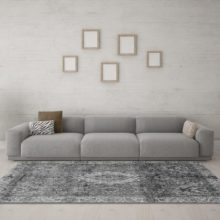 Machine Washable Oriental Gray Modern Rug in a Living Room,, wshabs4002gry