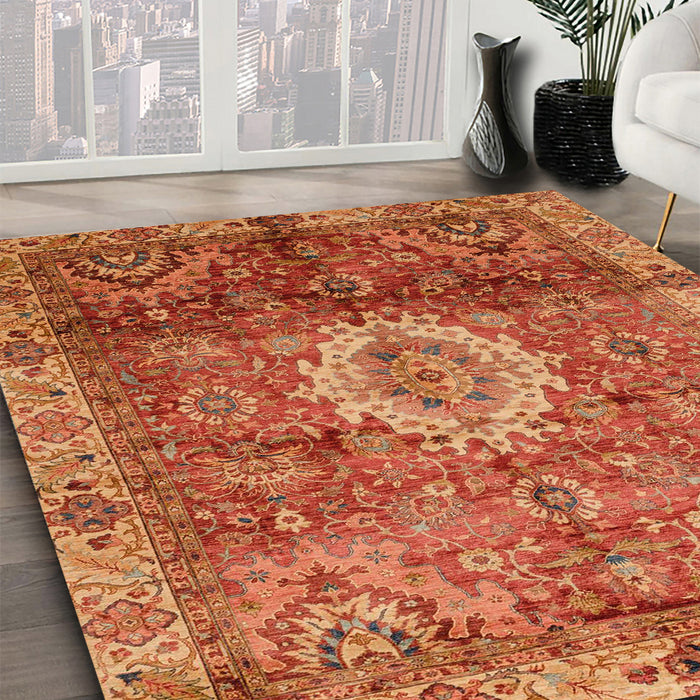 Machine Washable Abstract Orange Rug in a Family Room, wshabs4002