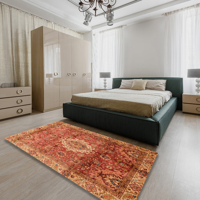 Abstract Orange Oriental Rug in a Bedroom, abs4002