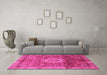 Machine Washable Oriental Pink Modern Rug in a Living Room, wshabs4002pnk