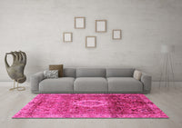 Machine Washable Oriental Pink Modern Rug, wshabs4002pnk