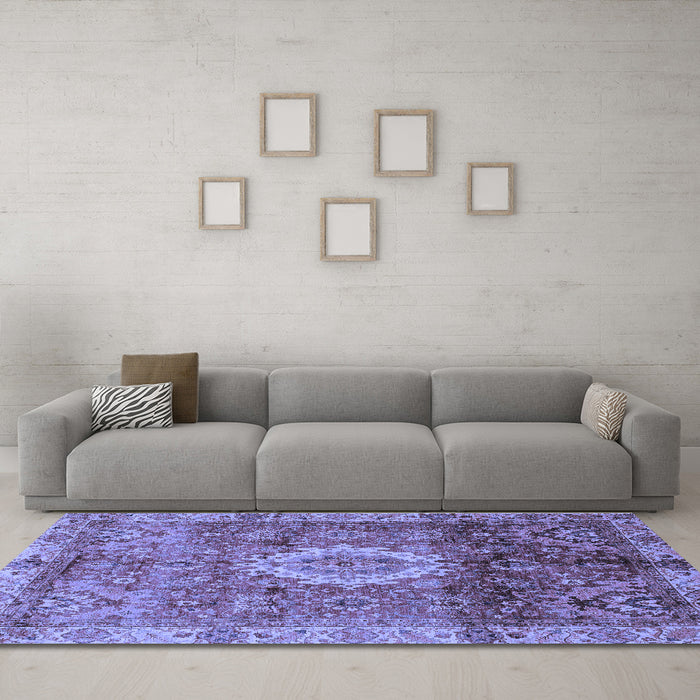 Machine Washable Oriental Blue Modern Rug in a Living Room, wshabs4002blu