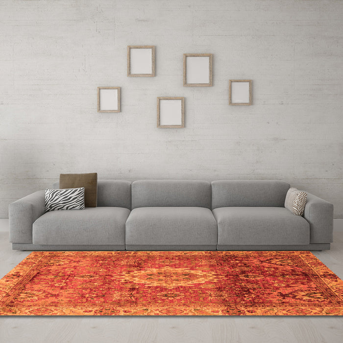 Machine Washable Oriental Orange Modern Area Rugs in a Living Room, wshabs4002org