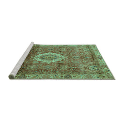 Sideview of Machine Washable Oriental Turquoise Modern Area Rugs, wshabs4002turq