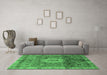 Machine Washable Oriental Emerald Green Modern Area Rugs in a Living Room,, wshabs4002emgrn