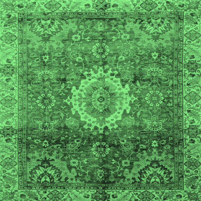 Square Machine Washable Oriental Emerald Green Modern Area Rugs, wshabs4002emgrn