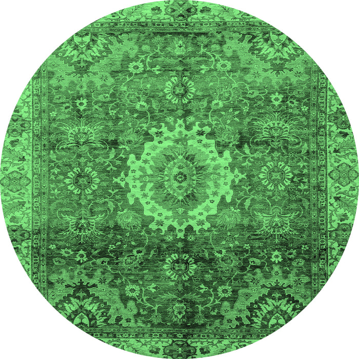 Round Machine Washable Oriental Emerald Green Modern Area Rugs, wshabs4002emgrn