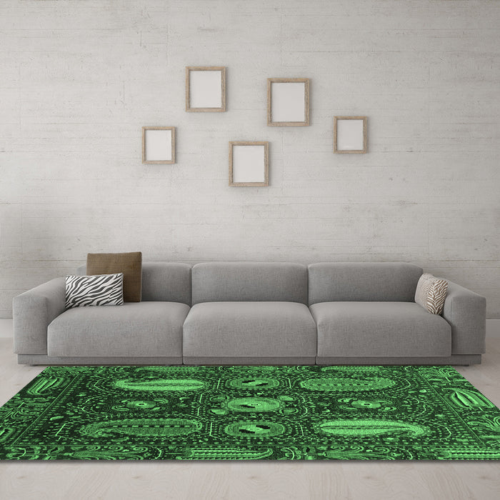 Machine Washable Abstract Emerald Green Modern Area Rugs in a Living Room,, wshabs4003emgrn