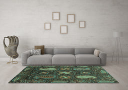 Machine Washable Abstract Turquoise Modern Area Rugs in a Living Room,, wshabs4003turq