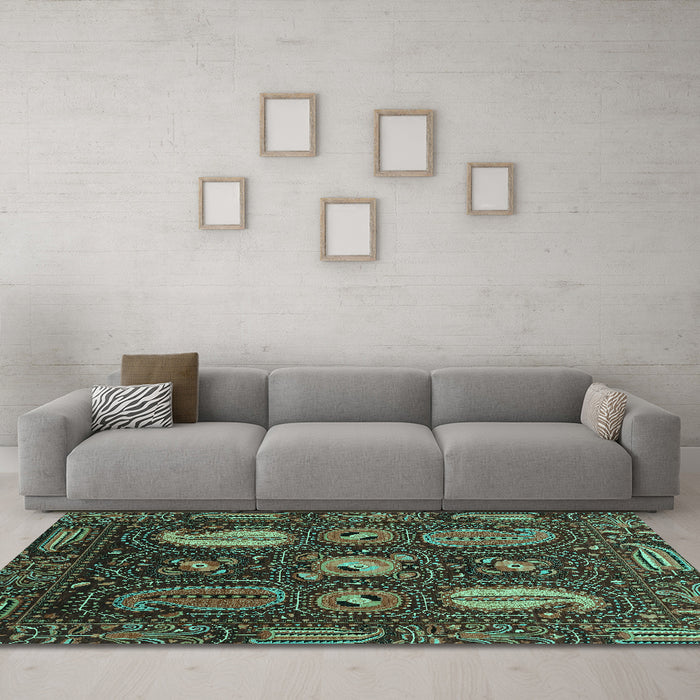 Machine Washable Abstract Turquoise Modern Area Rugs in a Living Room,, wshabs4003turq