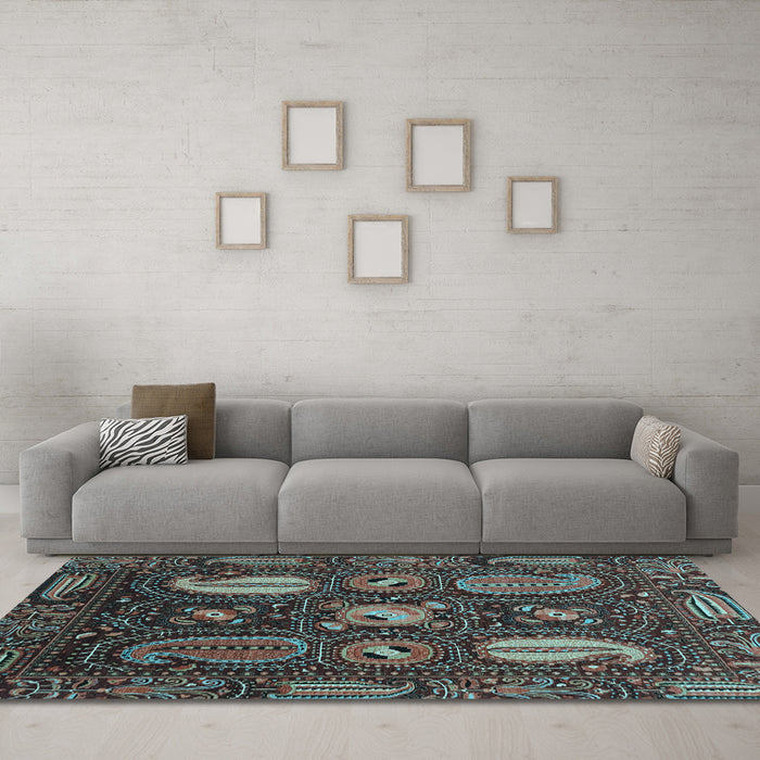 Machine Washable Abstract Light Blue Modern Rug in a Living Room, wshabs4003lblu