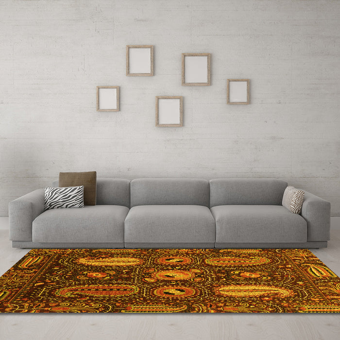 Machine Washable Abstract Yellow Modern Rug in a Living Room, wshabs4003yw