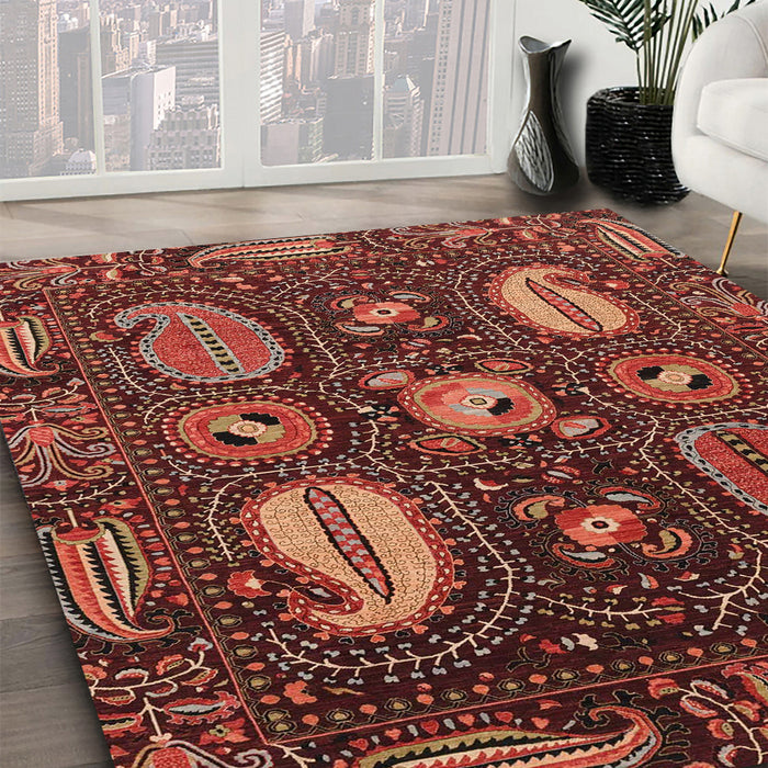 Abstract Rust Pink Modern Rug in Family Room, abs4003