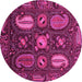 Round Machine Washable Abstract Pink Modern Rug, wshabs4003pnk