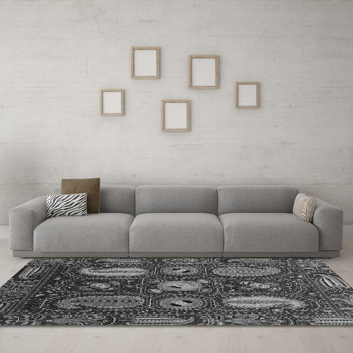 Machine Washable Abstract Gray Modern Rug in a Living Room,, wshabs4003gry