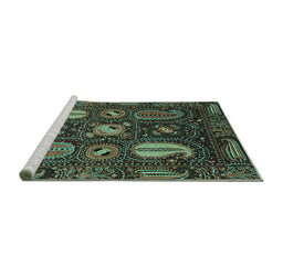 Sideview of Machine Washable Abstract Turquoise Modern Area Rugs, wshabs4003turq